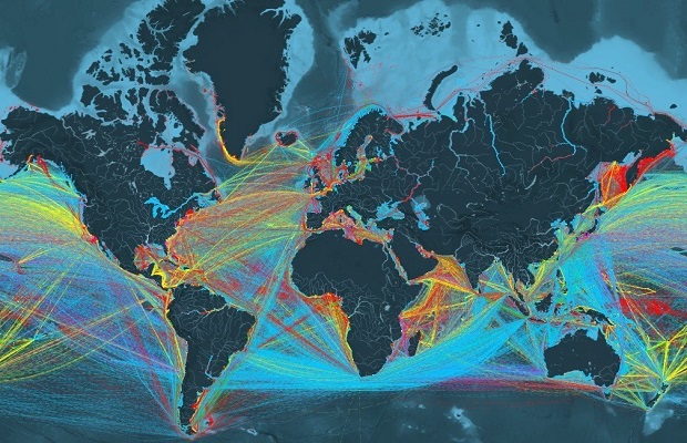 Global trade flows map
